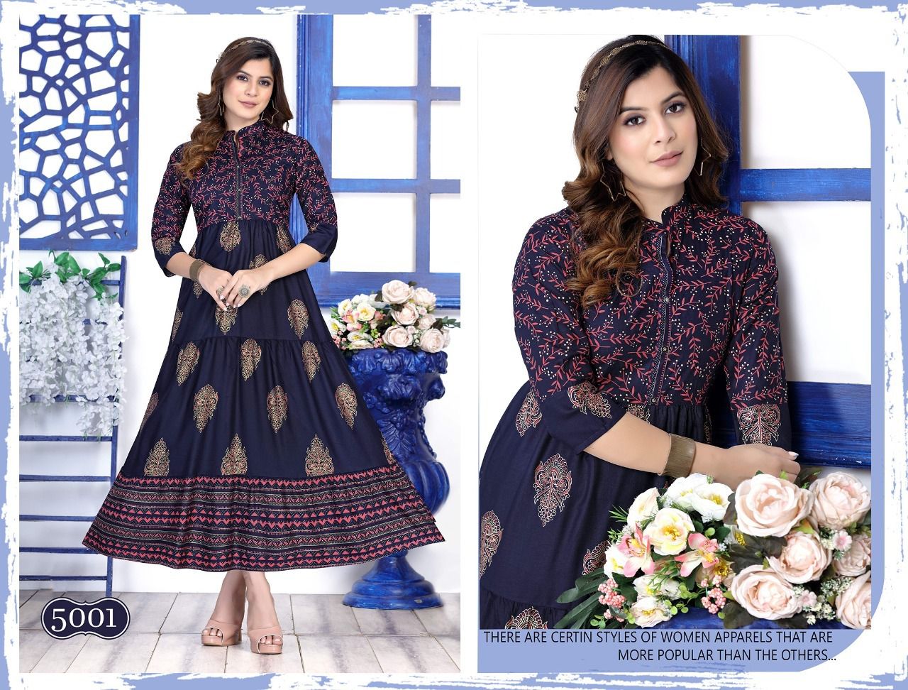 Golden Occasions 1 Rayon Designer Fancy Long Kurti Collection